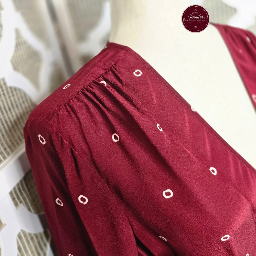 J. Crew Burgundy Maroon Wine Silk Long Sleeve Wrap Blouse Size Large - Picture 5 of 13